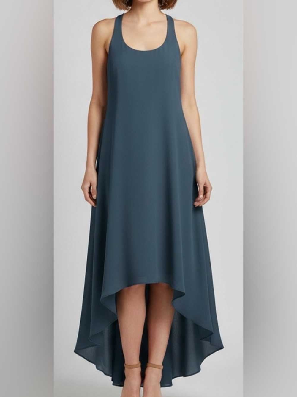 NEW! Acrobat 100% SILK Hi-Low Racerback Dress, XS, Slate Blue